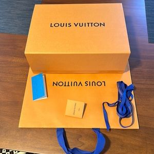 Louis Vuitton magnetic closure box with shipping bag, ribbons and tags